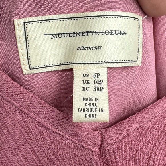 Anthropologie Moulinette Soeurs Reagan Silk Ruffled Dress Pink Size 6 Petite - Picture 10 of 10